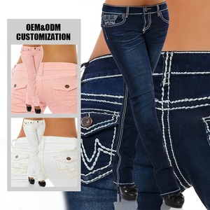 Trung Quốc nhà máy bán buôn giản dị Skinny Jeans vải Giữa eo rắn mô hình quần bút chì Womens denim Femme Denim - Product Image 2