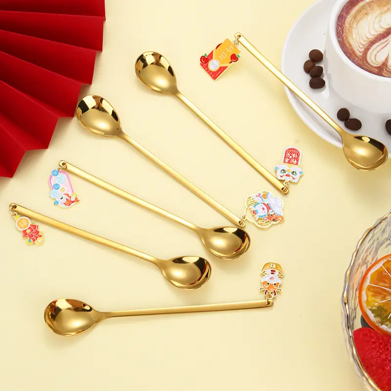 New Year Dragon Stainless steel spoon gift box cutlery set Coffee spoon Dessert fruit fork Creative festive fork spoon