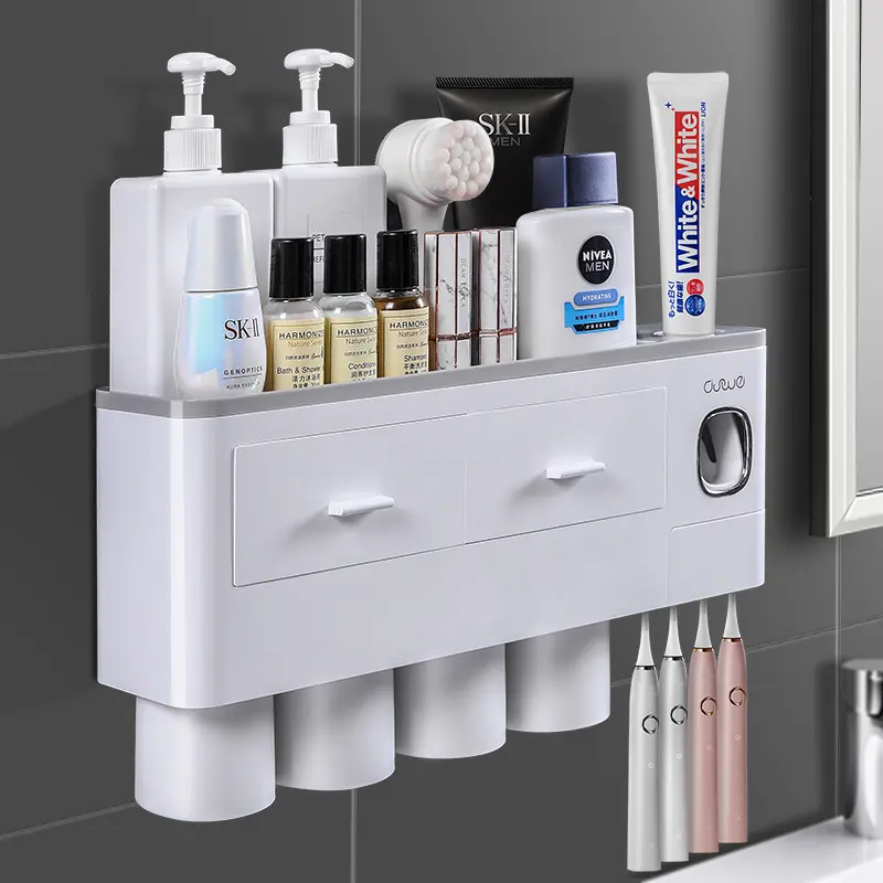 Attractive Price New Type Portable Toothbrush Holder Bathroom Storage Stand Plastic Bathroom Storage Box Cosmetic Organizer
