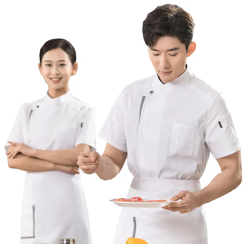Manica corta logo personalizzato uomo donna ristorante hotel cafe cook cooking kitchen uniforme da lavoro unisex giacca da cuoco cappotti da cuoco