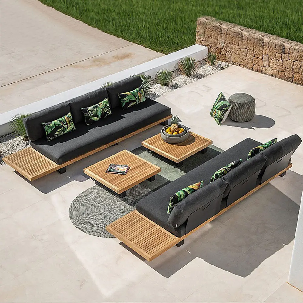 High-end açık tik kanepe avlu su geçirmez güneş koruyucu açık Villa otel antiseptik ahşap mobilya