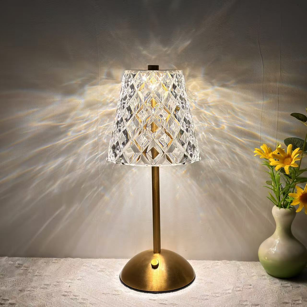 Clear Gold Crystal Cordless Portable Rechargeable Table Lamp