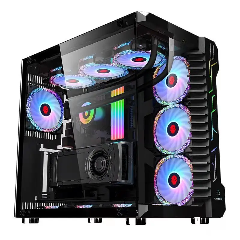 공장 가격 Robin 3 새로운 ATX 게임용 컴퓨터 케이스 화이트 블랙 핑크 강화 유리 컴퓨터 케이스