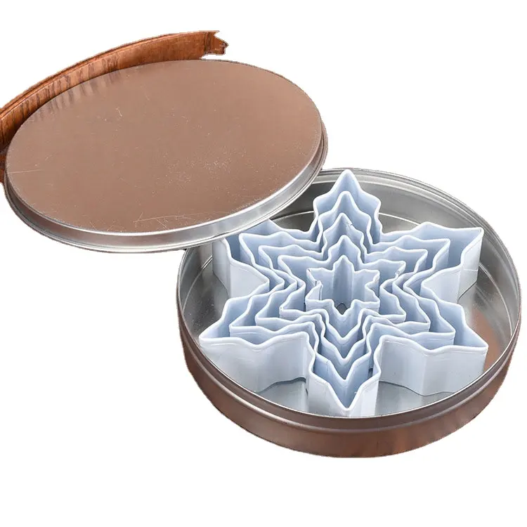 중국 공장 금속 DIY 비스킷 케이크 금형 스테인레스 스틸 크리스마스 5 개 눈송이 쿠키 커터 세트 케이스