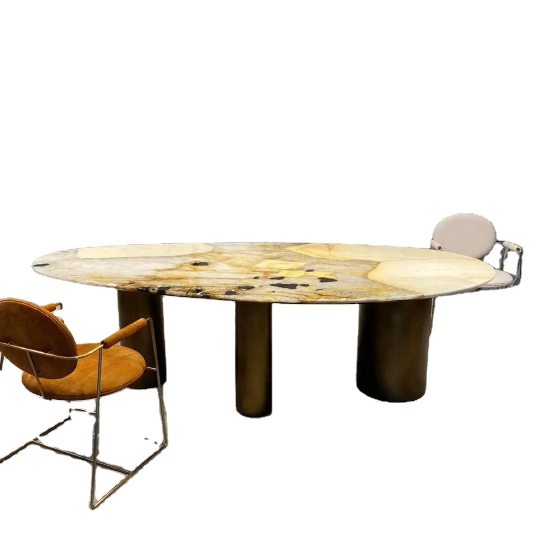 Mobili per la casa sedie da pranzo moderno elegante tavolo da pranzo di lusso disegni Base in acciaio inox tavolo da pranzo in marmo