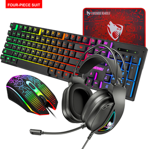 Teclado portátil para juegos con cable TF400 4 en 1, alfombrilla de ratón y auriculares 4 en 1, combos de juego con luz LED para ordenador, 2 uds. - Product Image 1