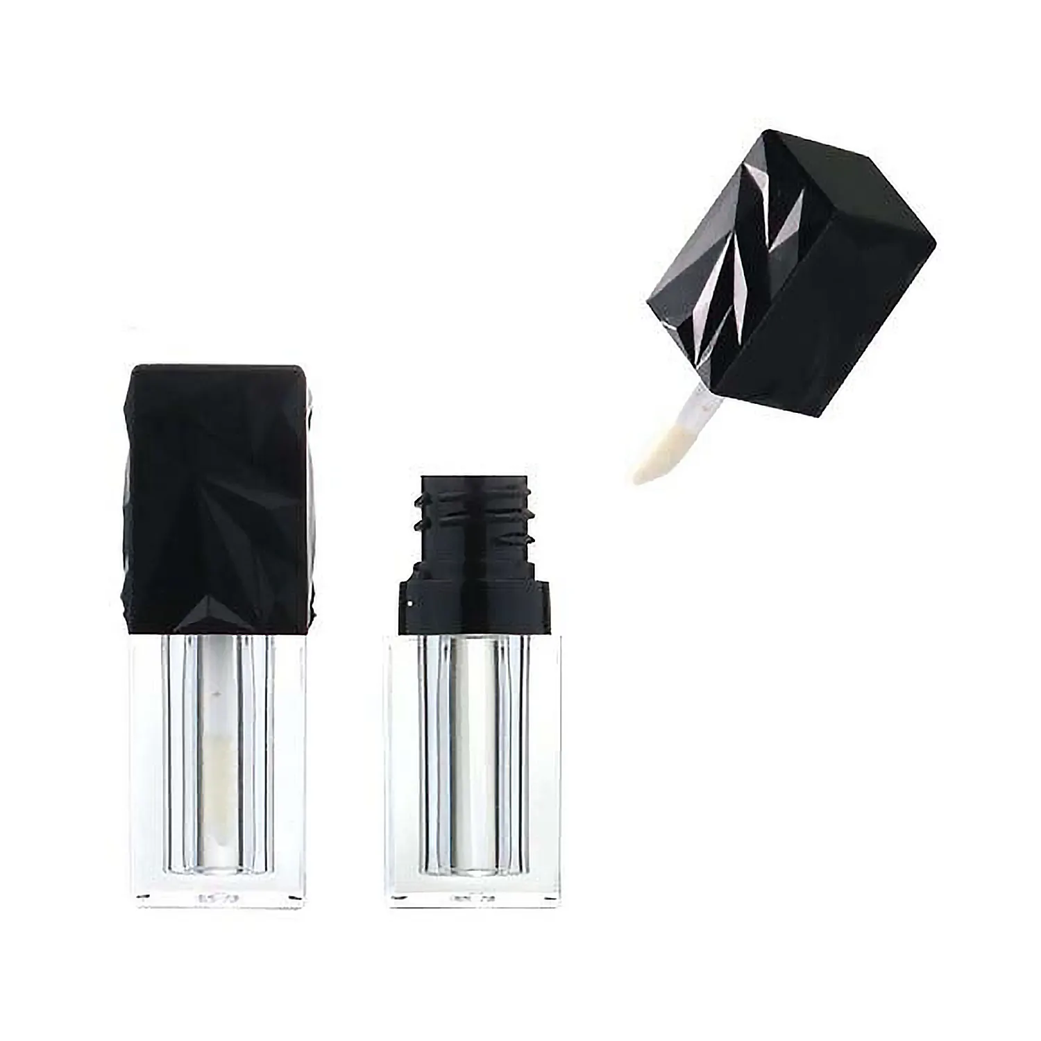 Recién llegado, botellas cuadradas de plástico cosmético negro de lujo, rodillo transparente negro vacío de 3ml en tubos de brillo de labios