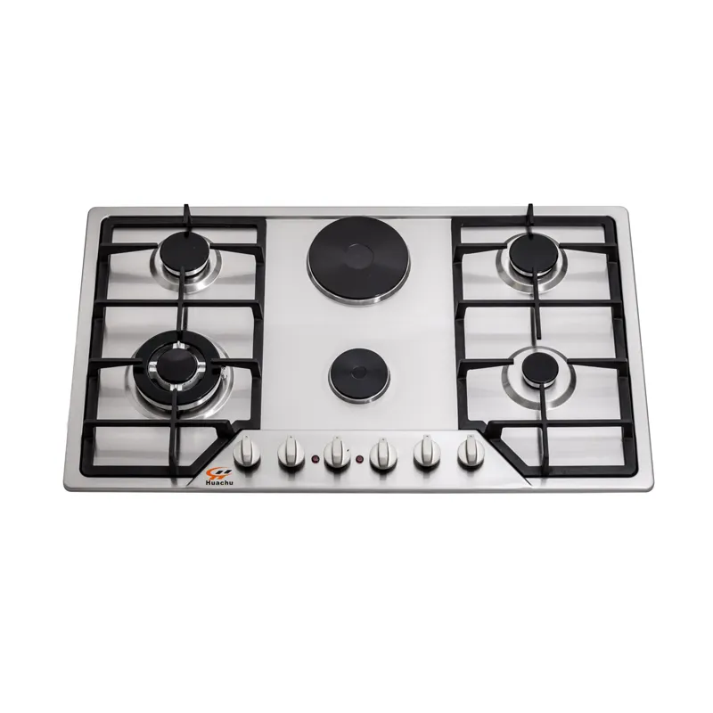 Chinese manufacturer supply Built in 6 burner gas and ceramic hob SS panel gas hob