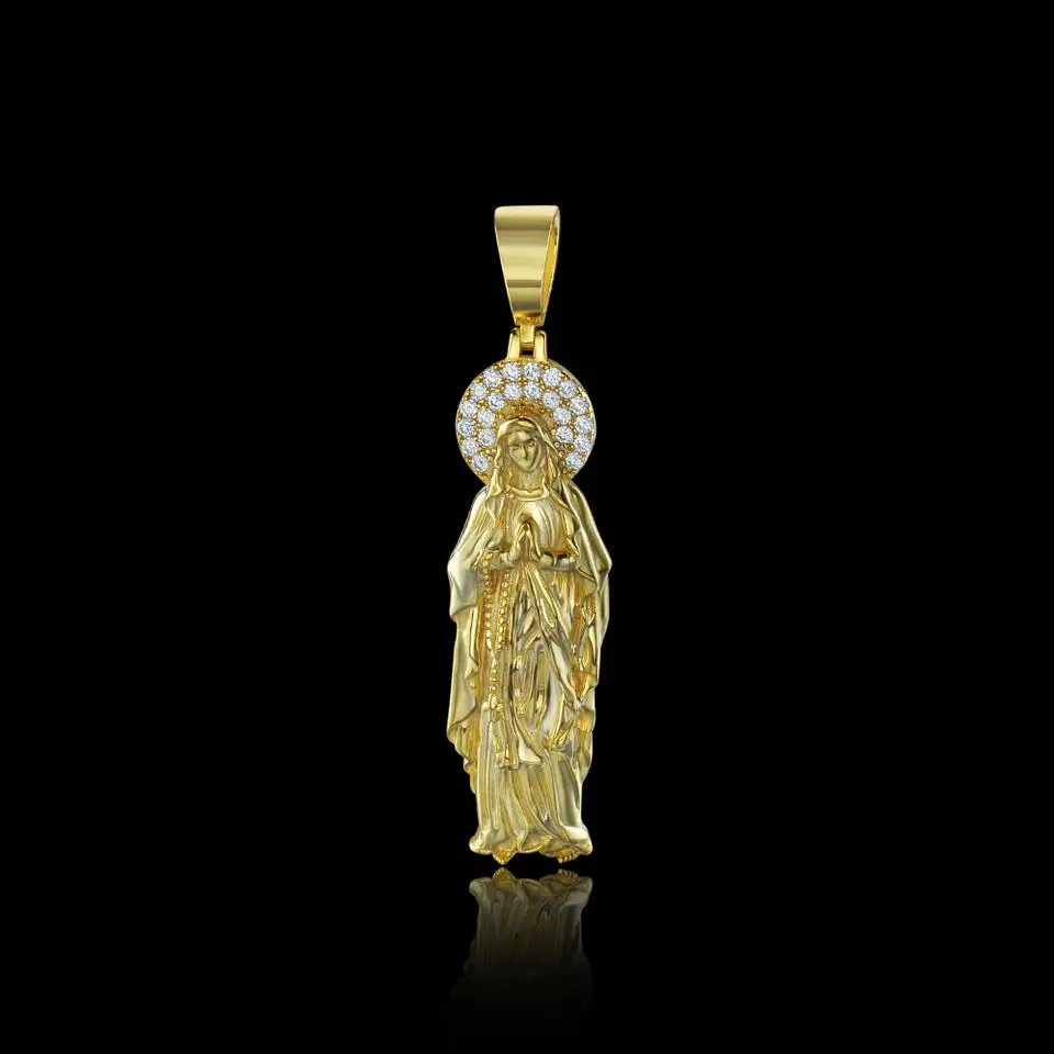 Fashion Rapper Jewelry Solid 925 Sterling Silver Moissanite Cz San Judas Tadeo Jewlery Virgin Mary ciondolo simulato