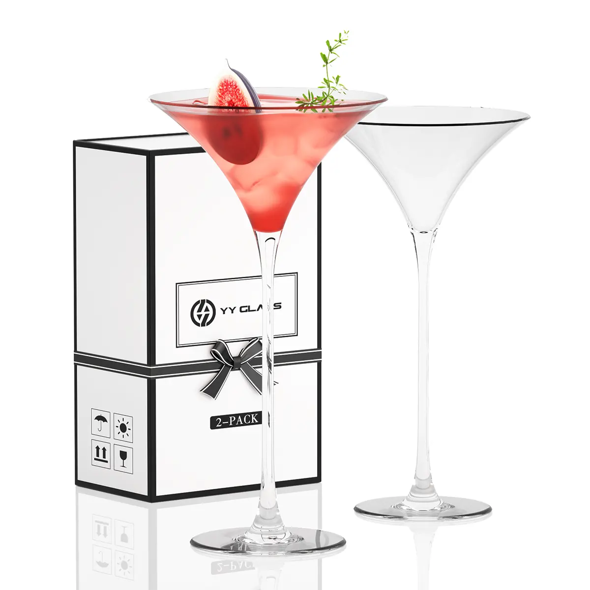Jinbaijia 23.5 Cm Tinggi Novelty Batang Panjang Kustom Buatan Tangan Mewah Kualitas Tinggi Saham Bentuk Tanduk Martini Cocktail Kaca