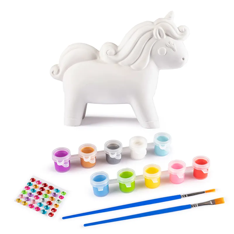 Amazon satış DIY unicorn boyama oyuncaklar fırça ve Pigment çocuklar için eğitim DIY oyuncaklar el yapımı yaratıcı DIY akrilik boya