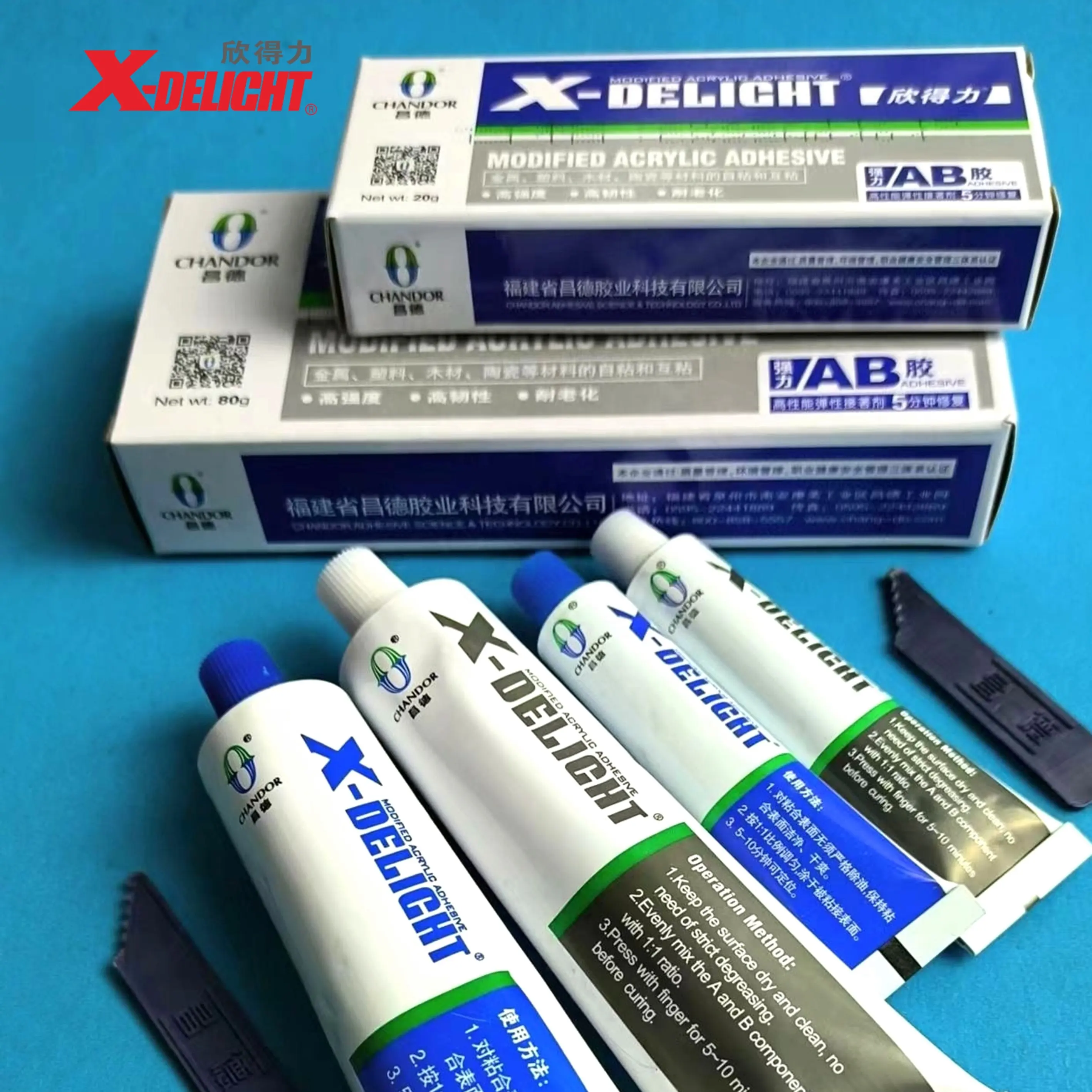 Çin toptan X-DELIGHT 5 dakika hızlı akrilik AB tutkal modifiye akrilik yapıştırıcı plastik metal cam yapıştırma