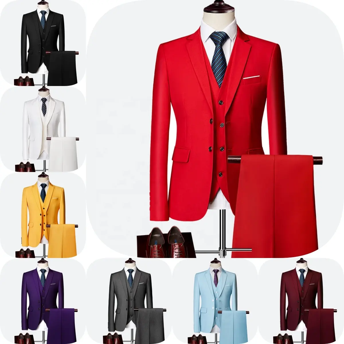 Men's Suit 3 Piece Slim Fit One Button Tuxedo Jacket Suits for Men for Wedding Prom Blazer Vest Pants Shawl