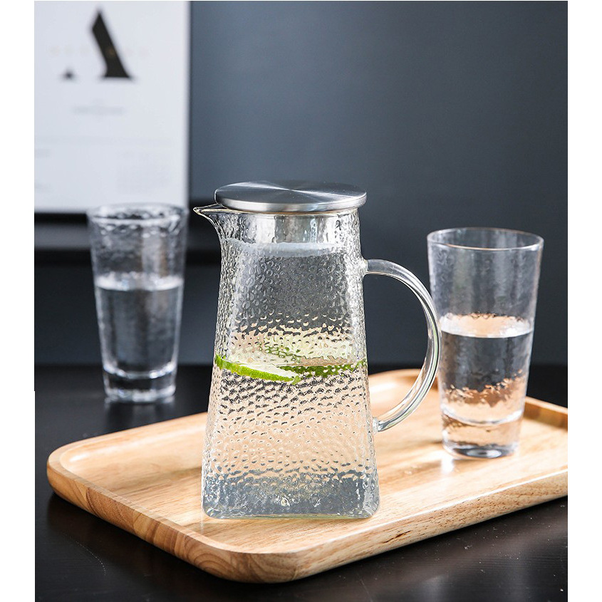1200ml square hammered teapot with 2 hammered cups