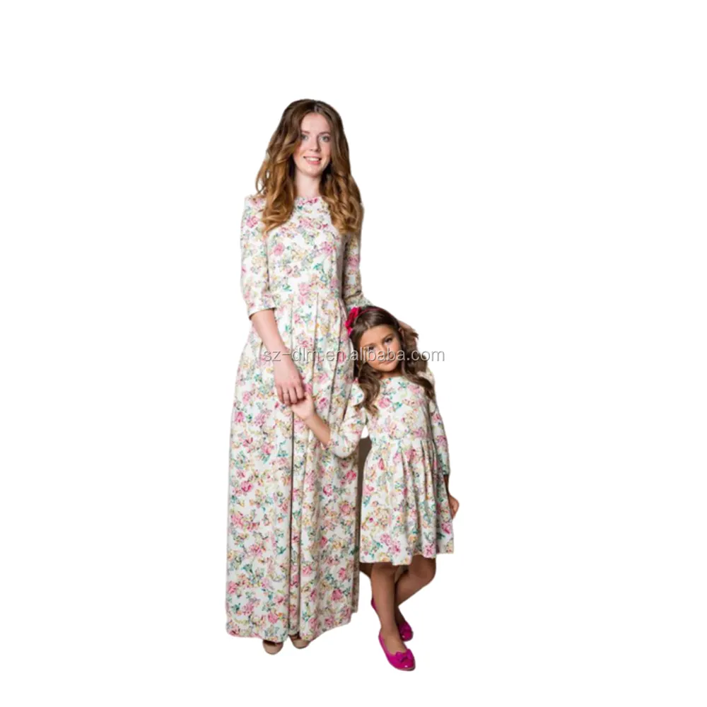 Vestidos Elegantes para mujer, moda de otoño 2020, estampado de flores, Maxi, trajes para madre e hija