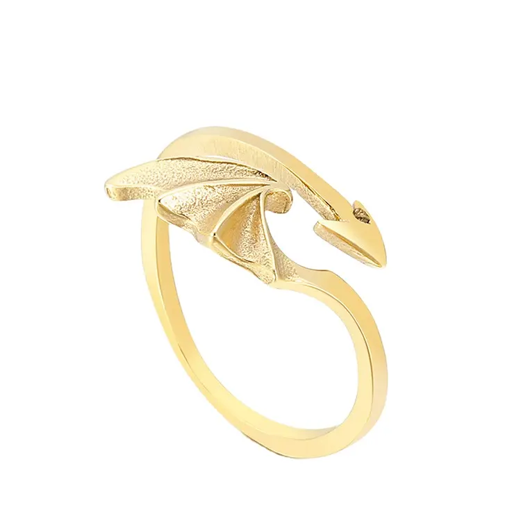 Men Jewelry Women Favor Gold Plated Stainless Steel Evil Wing Arrow Rings