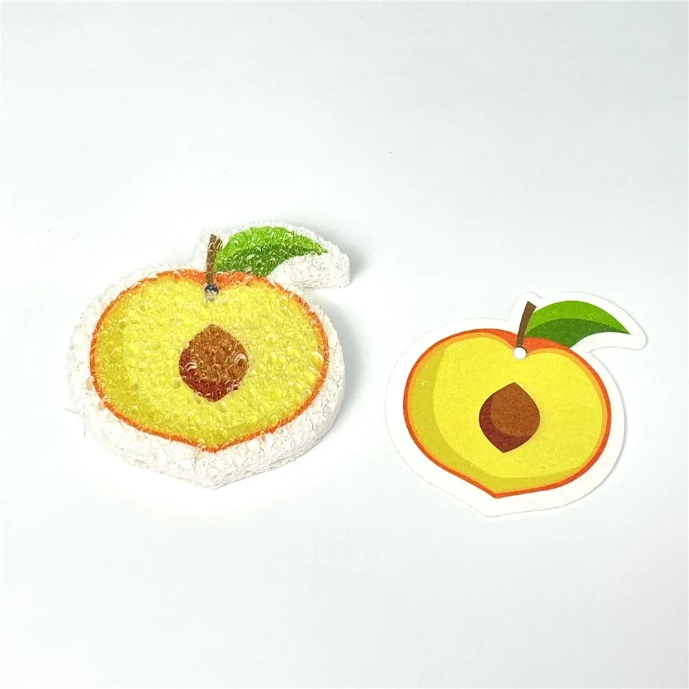 Impresión de compresión Forma de fruta Esponja de celulosa Expansión de absorción de agua Esponja para lavar platos toallita