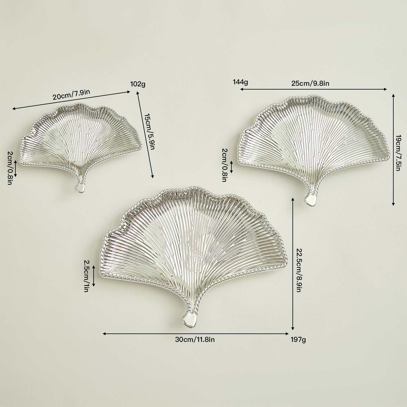 Ginkgo leaf tray set of three - electroplated silver