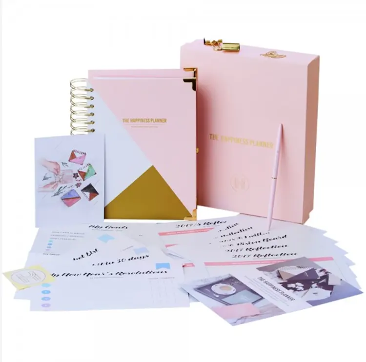 Nuovo Planner Book Printing personalizzato a spirale custodia rilegata libri con copertina rigida set di Journal Notebook kit con scatola