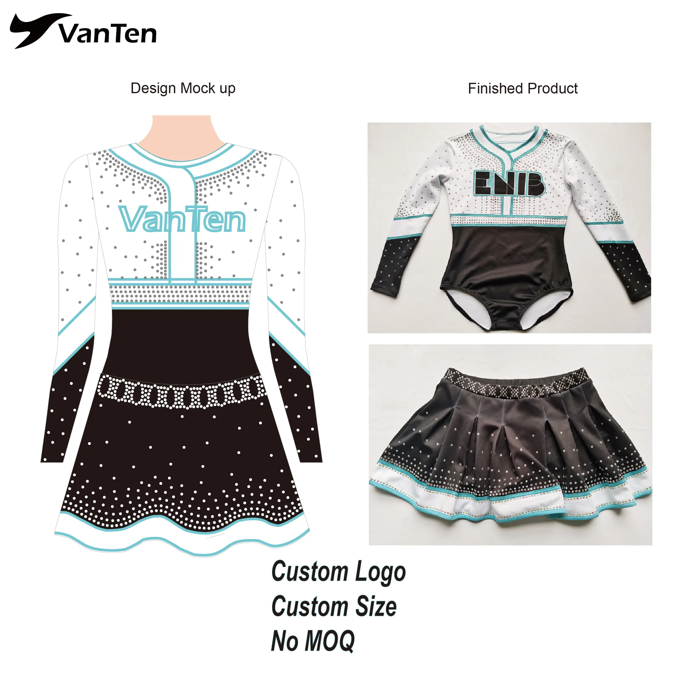 Ragazze personalizzate Cheerleading uniforme con strass Spandex materiale con stampa di Design OEM