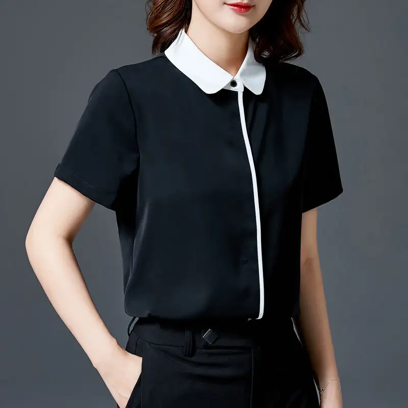 Factory Price Ladies Polo Neckline Tops Blouses Casual Summer Withe Office Shirt for Women