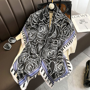 2022 New Fashion Color <strong>Match</strong> square Silk Scarf Shawls Ladies Flower Pattern Printed Silk Scarf Bandana 110cm Head Wraps Hijabs