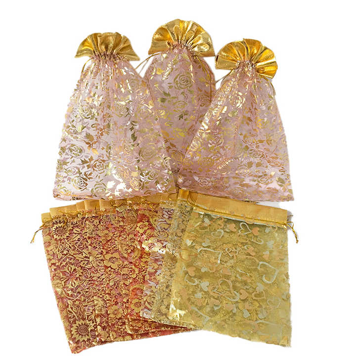 Multi Patterns and Sizes Drawstring Bronzing Organza Wedding Accessories Bags for Gift & Jewelry Packaging