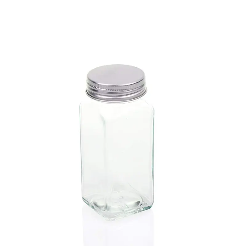 4oz nuovo modello di bottiglie di spezie vuote quadrate con Shaker e coperchi di metallo ermetici per condimento e sale piccolo utensile da cucina