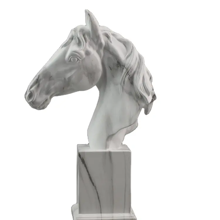 Figurine d'artisanat en résine de bonne qualité tête de cheval artisanale avec résine époxy impression par transfert d'eau de mode de décoration de la maison blanche