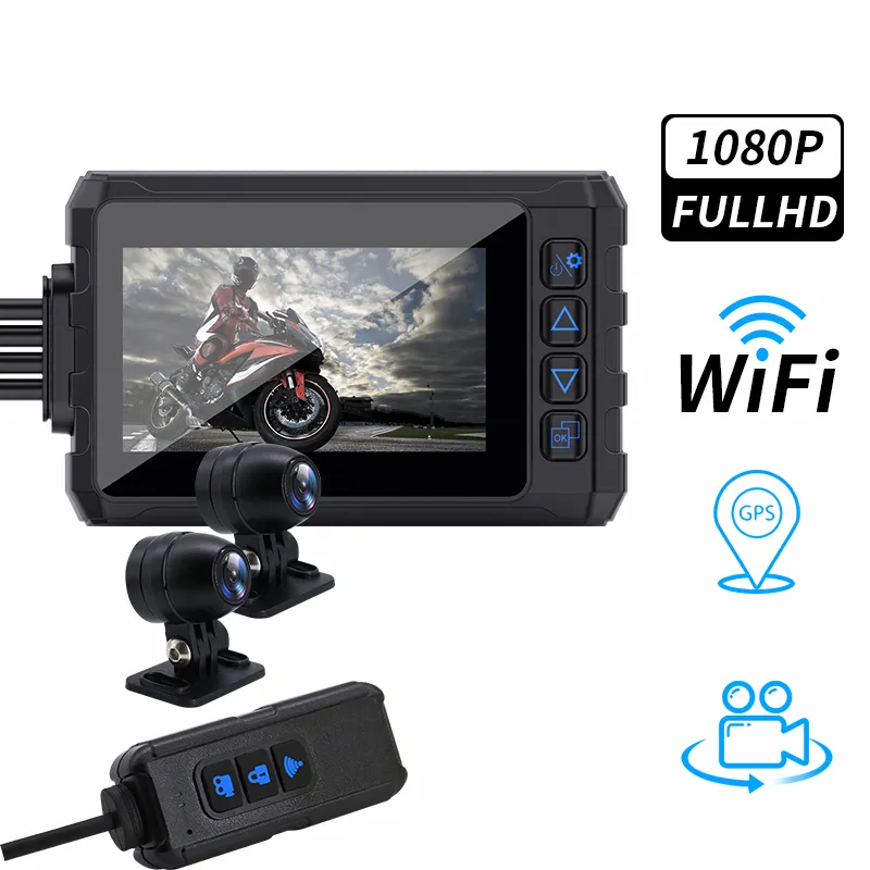Mini Wifi Moto Dash Cam DVR fotocamera GPS Camara Moto grandangolare IP67 impermeabile Dual HD 1080P senza schermo 140 gradi IPS 2.5m