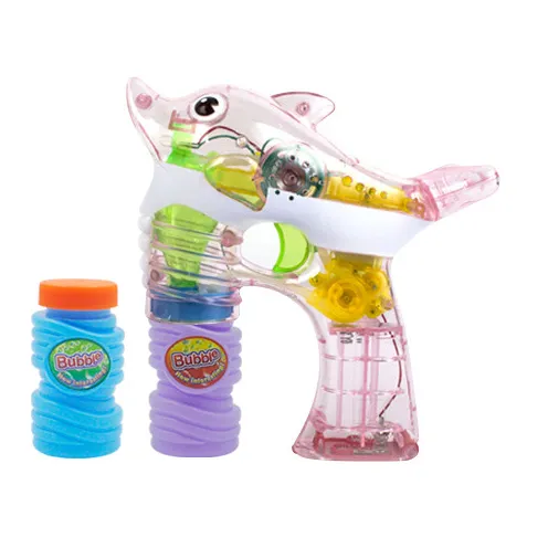 Pistola de burbujas de animales transparente para niños, juguete de verano con música y luces parpadeantes