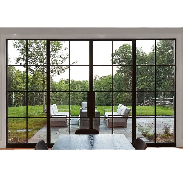 Venta caliente Hermoso balcón doble marco puerta de entrada de vidrio frontal con marco de acero