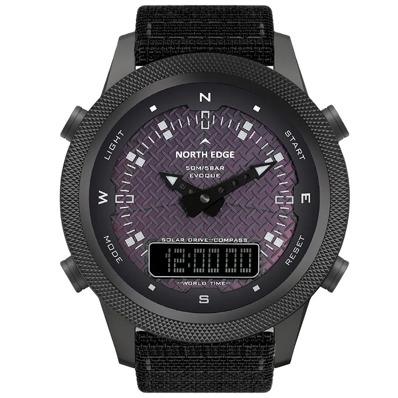 North Edge-reloj inteligente EVOQUE, pulsera electrónica de negocios con correa de cuero, energía solar