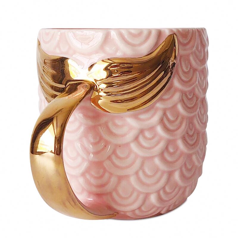 Zogifts Newrest 3D ที่ไม่ซ้ํากันหางสีทองจับมหาสมุทรธีมเซรามิคนางเงือกแก้วกาแฟ - Product Image 1