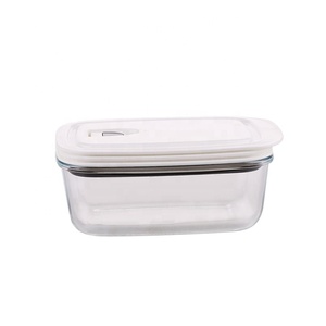 <strong>Rectangular</strong> Glass <strong>Container</strong> Airtight Lunch Bento Box with Plastic Cover - Product Image 1