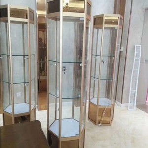 2024 New arrivals kim loại hình lục giác thủy tinh đồ trang sức hiển thị trường hợp tủ ánh sáng xoay cửa hàng đứng <span class=keywords><strong>Showcase</strong></span> thiết kế trang trí/ - Product Image 5