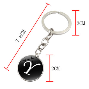 Basit tasarım 26 İngilizce harfler anahtarlık siyah A-Z alfabe baskılı yuvarlak cam Gem anahtarlık yüzük takı aksesuarları - Product Image 2