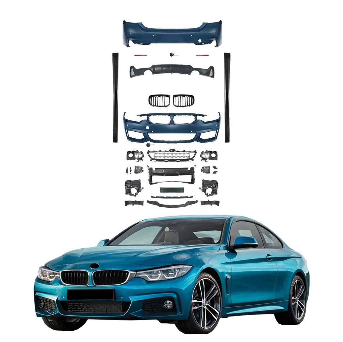 Para BMW F32 F33 14-19 actualización a MT modelo Kit de carrocería incluye conjunto de parachoques delantero y trasero faldones laterales difusor trasero