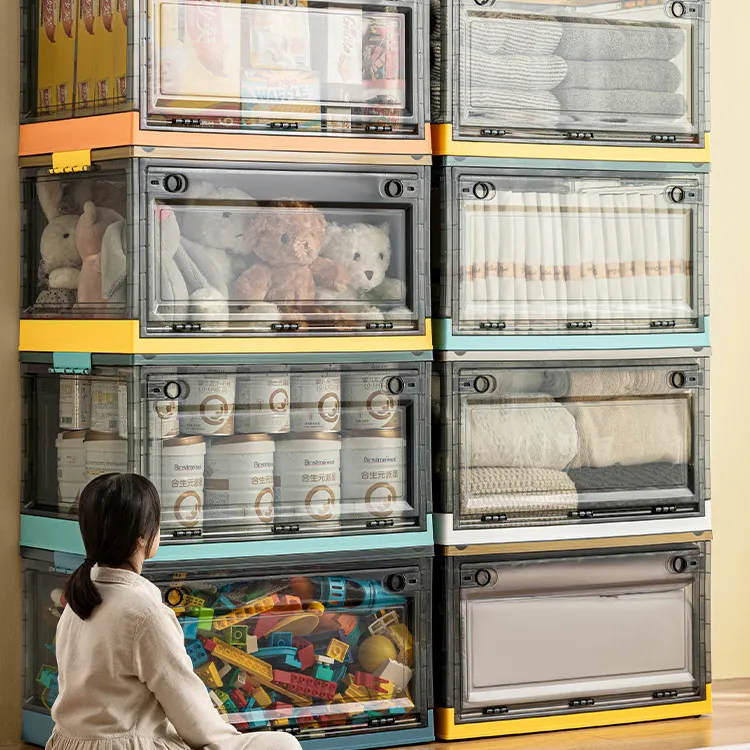 Cajas de almacenamiento multifuncionales transparentes para el hogar, contenedores de plástico para ropa, organizador de guardarropa, caja de almacenamiento para juguetes de lavandería
