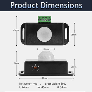 12V 24V PIR Sensor LED Interruptor inductivo Controlador Interruptor de sensor de movimiento - Product Image 3