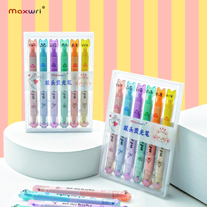 Benutzer definierte Doppelspitze Fließendes Schreiben 6 Farben Ungiftig Niedliche Katheadform Gesicht Meißels pitze Text marker Markierung sset für Kinder - Product Image 2