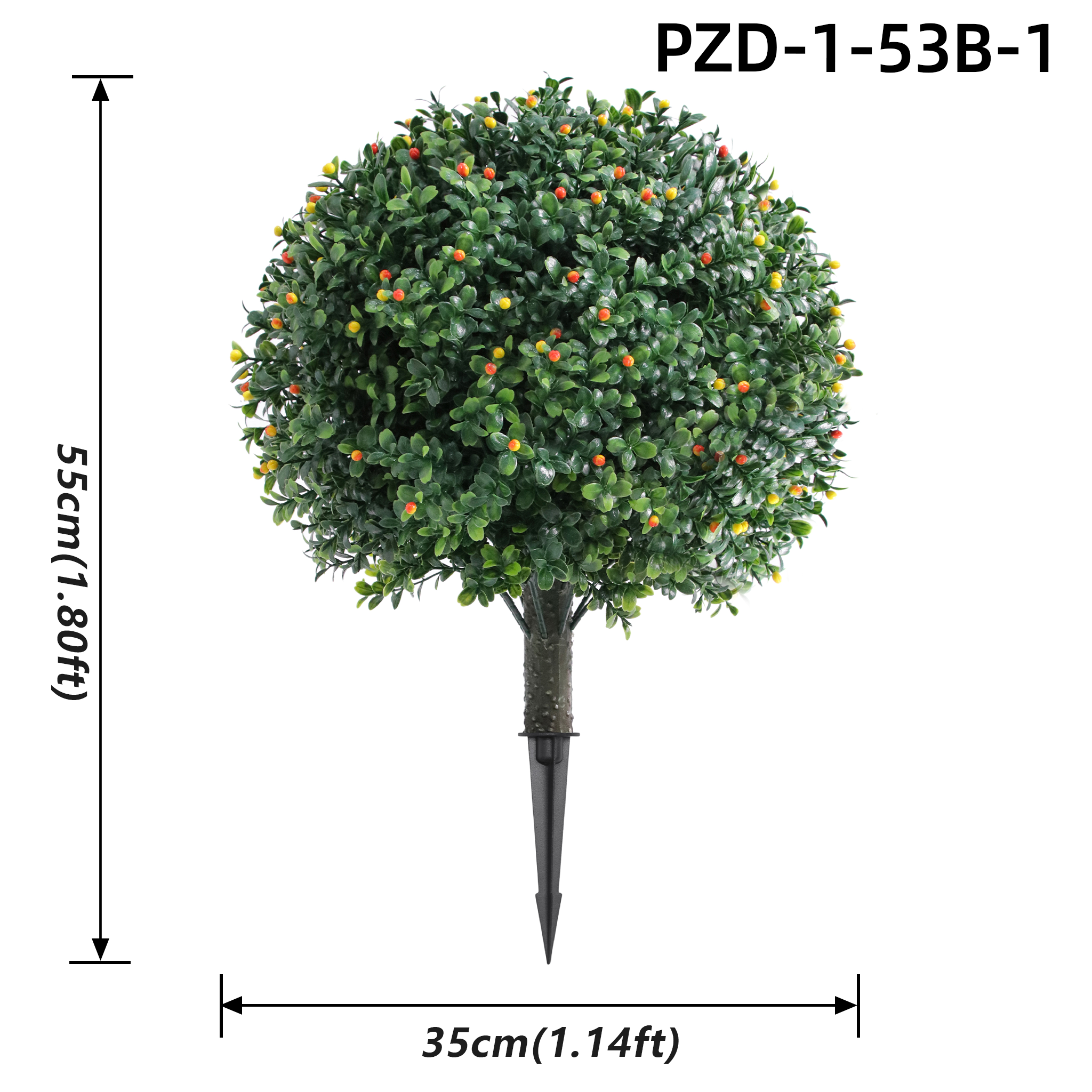 Yellow Fruit Artificial Boxwood Round Bush With Ground Stake