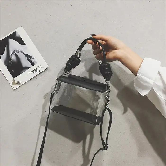 Yeni tasarım kadın moda şeffaf PVC çanta stadyum onaylı temizle Crossbody saplı çanta