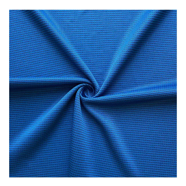 青い100% ポリエステル205gsmスポーツジャージ用の安いカスタムストライプポリエステルストレッチ生地