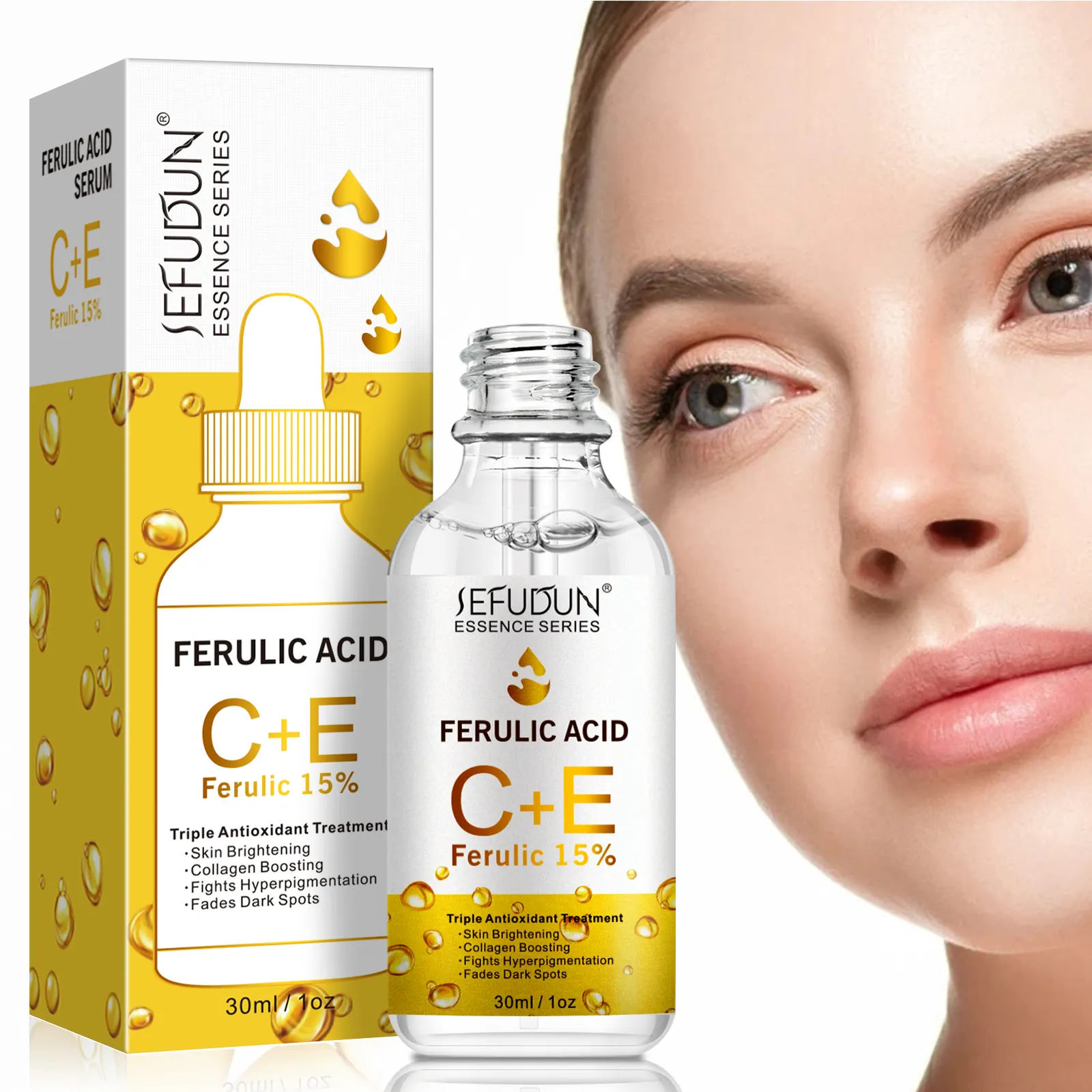 Logotipo personalizado Cuidado Facial 30ml Hidratante Refirmando Anti Oxidação Vitamina E C Soro Ácido Ferúlico com 20% L Ácido Ascórbico