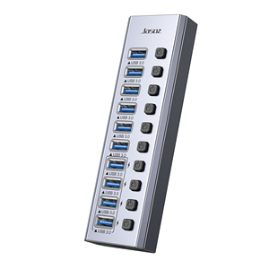 Jasoz 10 puertos USB 3,0 Hub 5Gbps Data Splitter 12V4A 48W DC1.2M Expansión multipuerto Interruptor de encendido/apagado individual USB Data Hub Stock