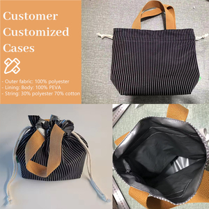 定制条纹拉绳午餐袋定制小手提袋带手柄帆布包 - Product Image 2