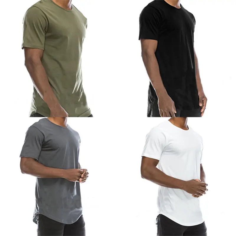 Neue Mode Lange Länge T-shirt Männer Baumwolle Plain Extra Langen Gebogenen Saum Scoop Unten T Shirts