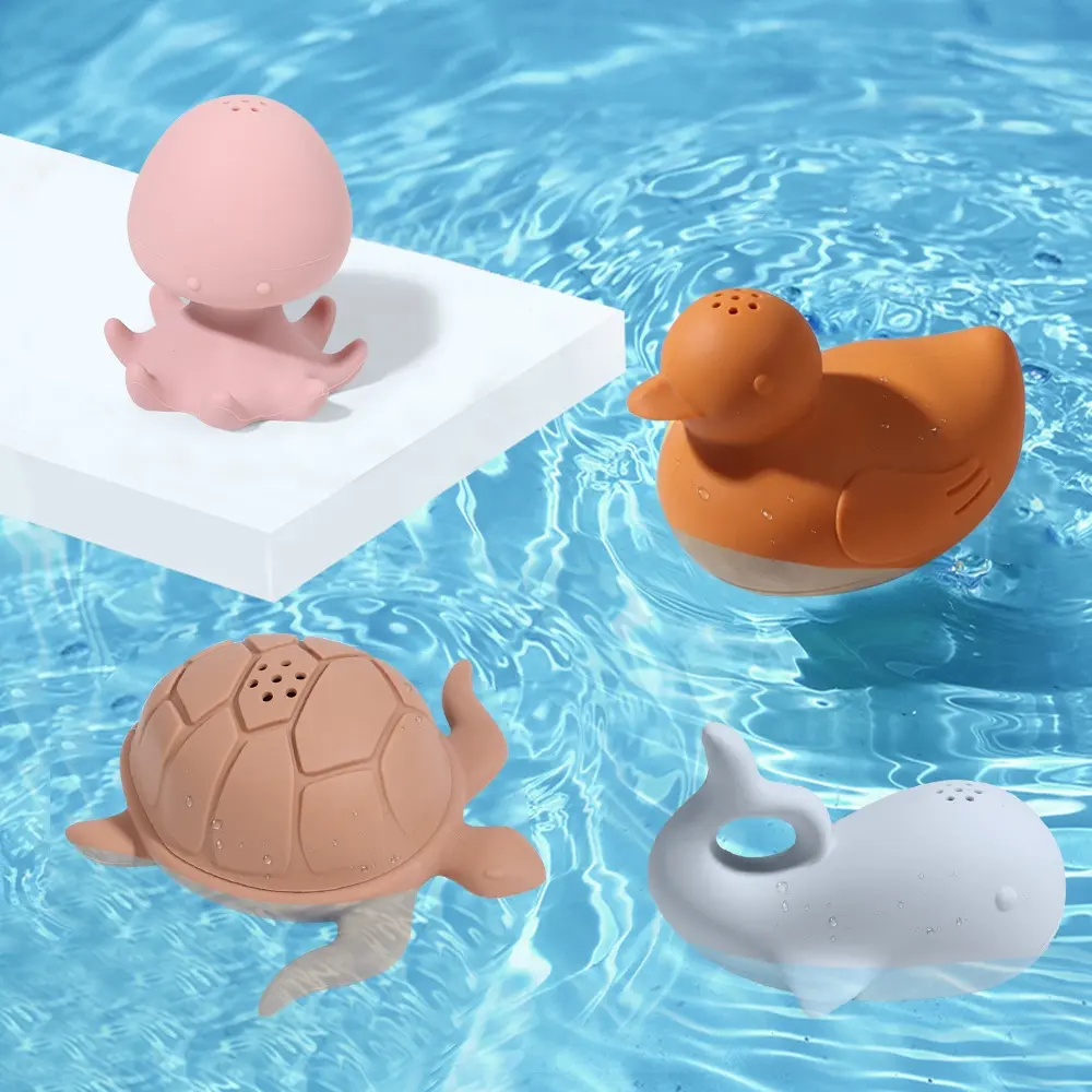 Nuevo spray de agua educativo silicona goma pato baño juguetes ducha nuevo 2024 personalizado Animal baño juguete niños para bebés niños pequeños
