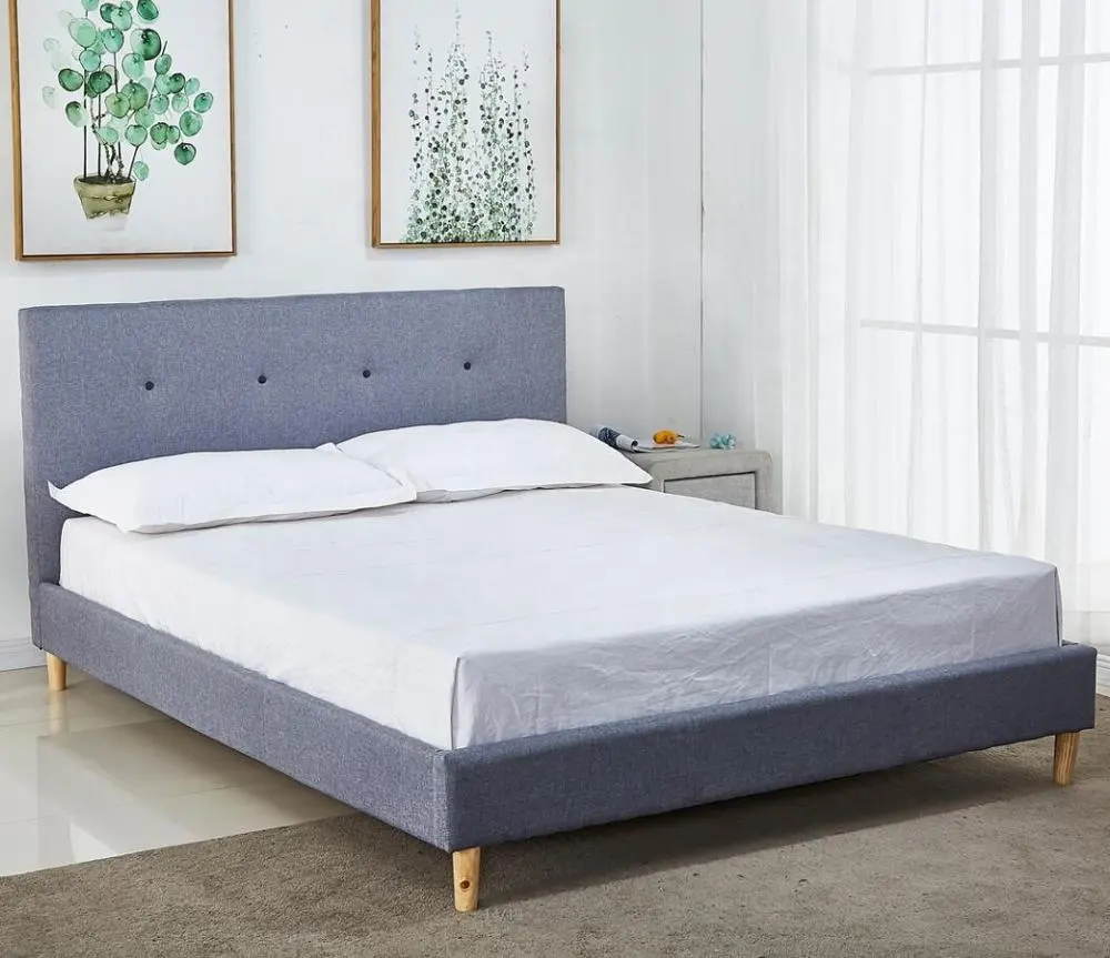Cadre de lit matelassé en tissu gris clair, avec boutons, plateforme complète, cadre de lit Double taille